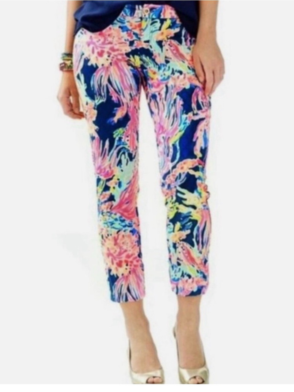 Lilly Pulitzer Kelly Skinny Ankle Cropped Pants Indigo Sunken Treasure 00